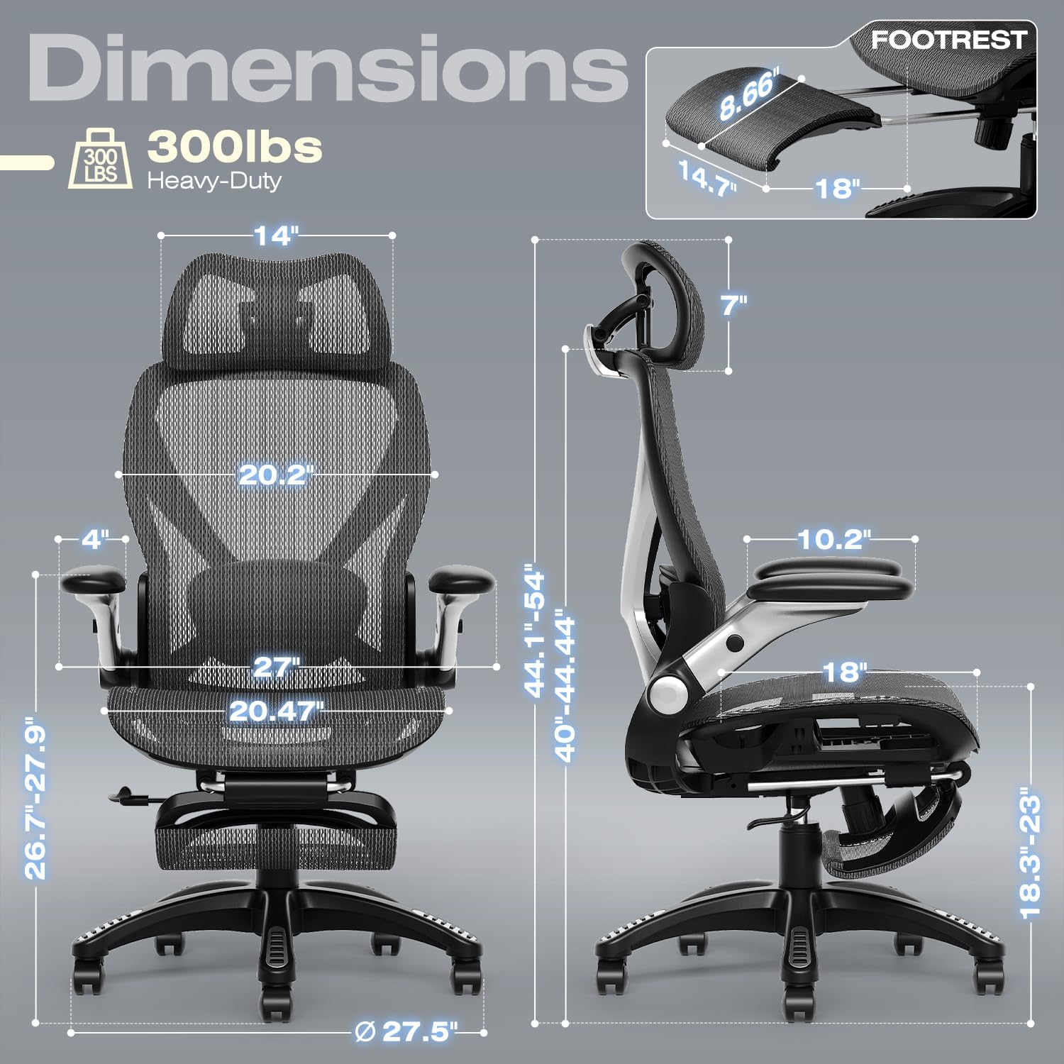 ELABEST X100 Ergonomic Mesh Office Chair with Footrest