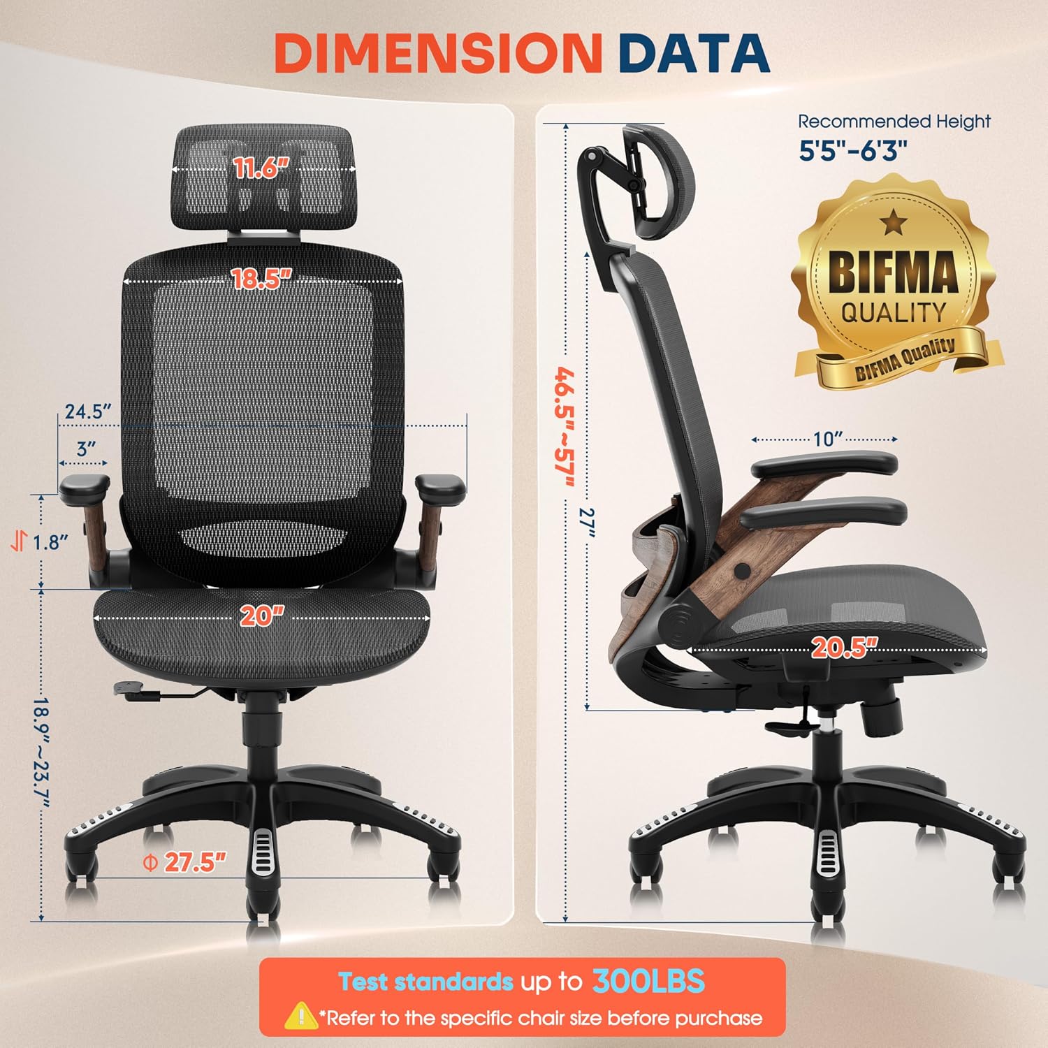 GABRYLLY Ergonomic Office Chair, High Back Home Desk Chair with Headrest, Flip-Up Arms, 90