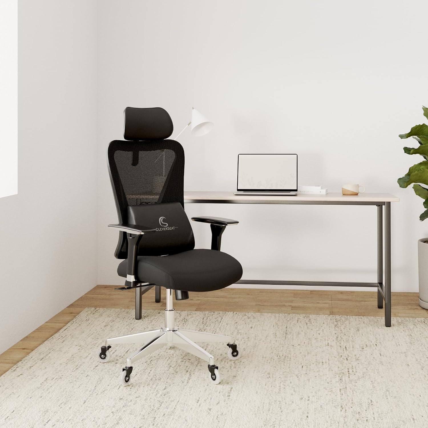 CleverSeat Ergonomic Office Chair Comfy [#1 in Tests] Ergonomic Chair with Breathable Mesh Back | Computer Chair with wheels | Home Office Desk Chair with 3D Headrest | Swivel Chair for 330lbs Cleverseat (Black)